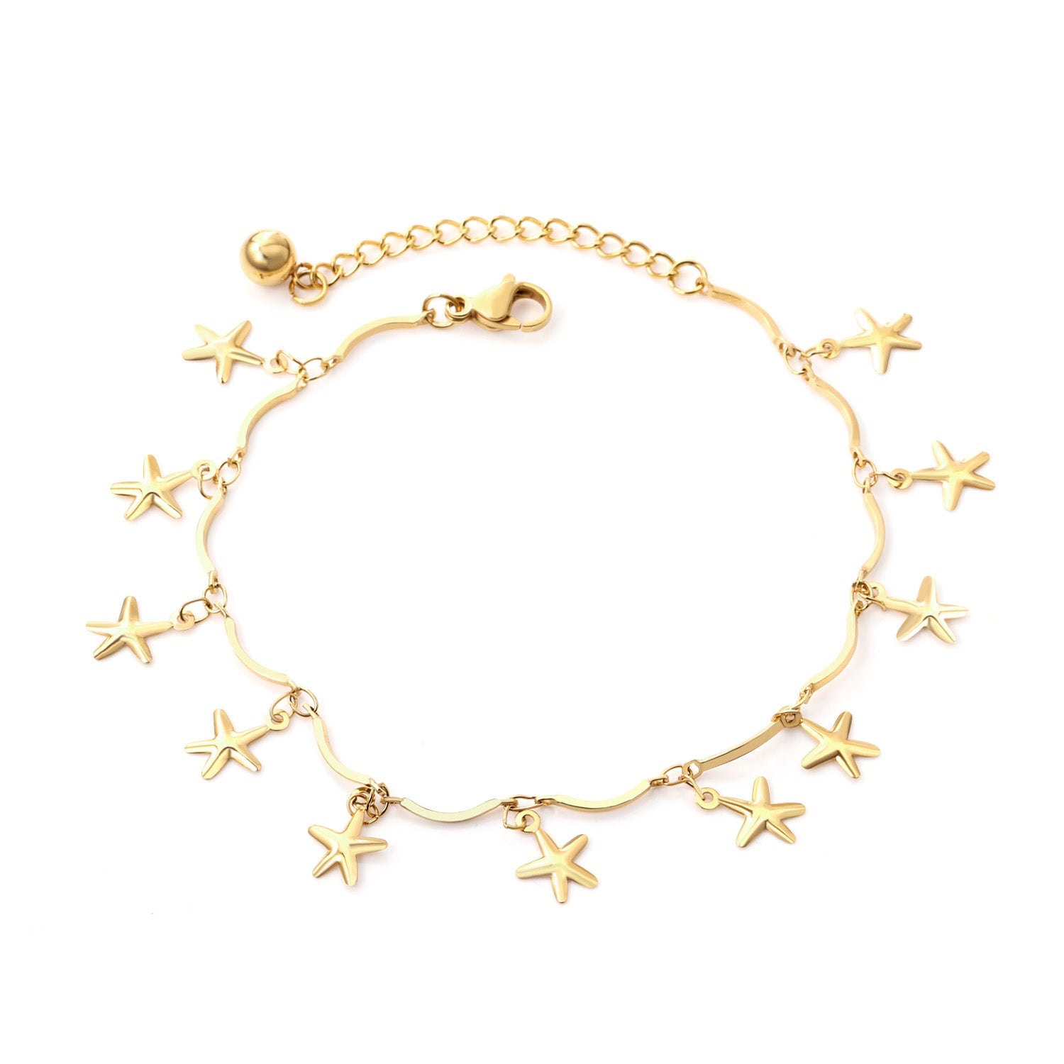 Gold Multi-Pentagram Pendant Accessory Anklet without Diamonds asonjewelry